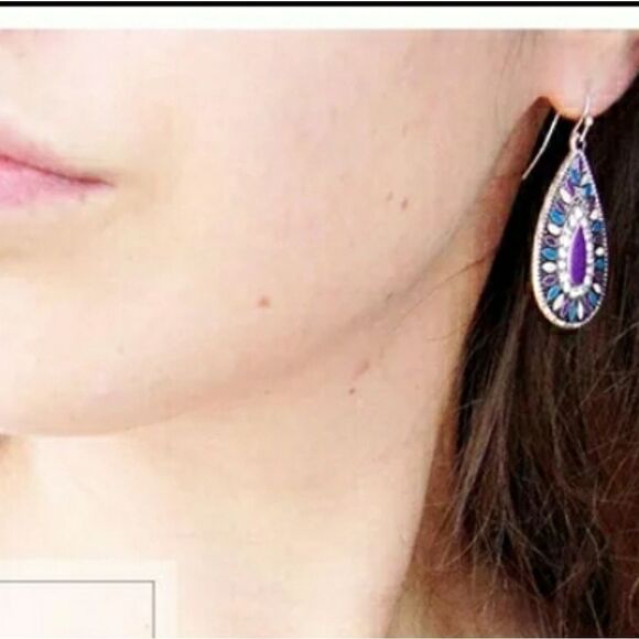 Purple Teardrop Rhinestone Earrings - Picture 2 of 6